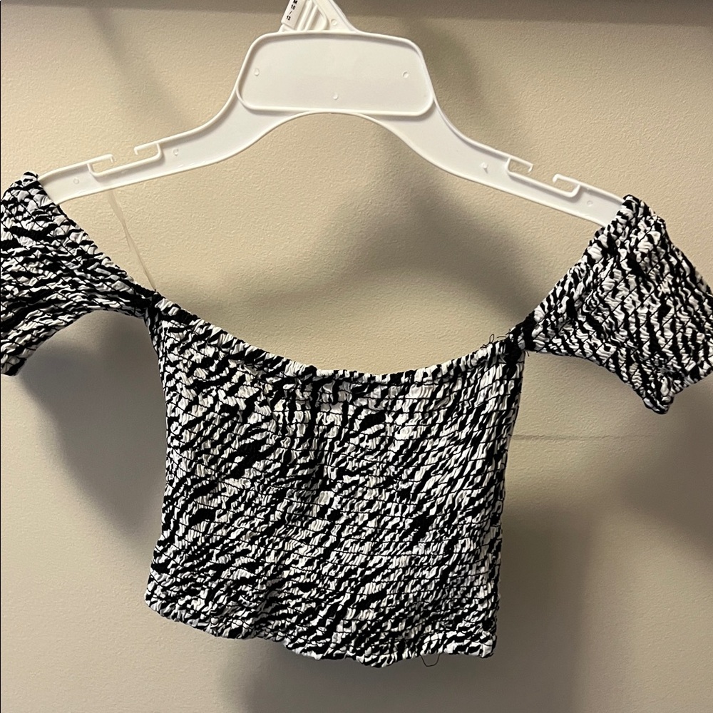 Ardene Black & White Off-Shoulder Smocked Crop Top